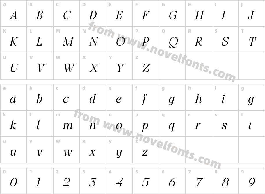 Viory Extra Light ItalicCharacter Map