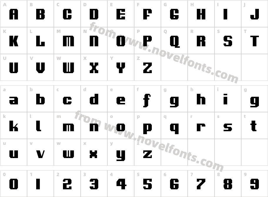 VoortrekkerCondensedCharacter Map