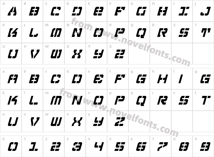 VyperCondensedItalicCharacter Map