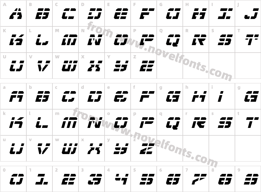 VyperLaserItalicCharacter Map