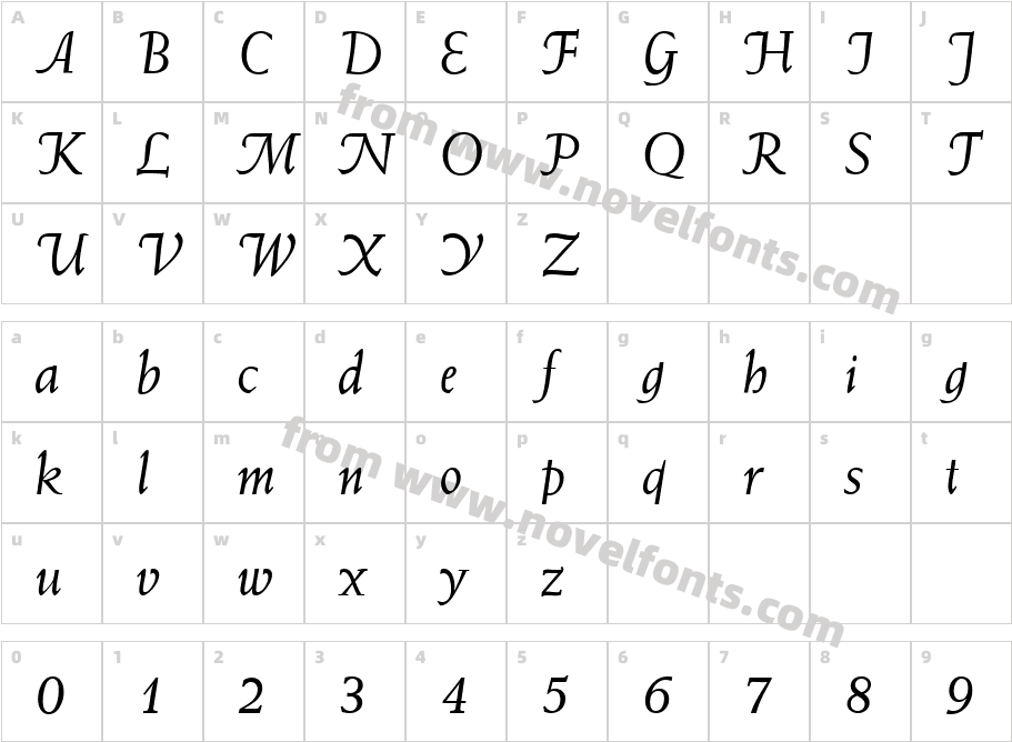 W690RomanItalicCharacter Map