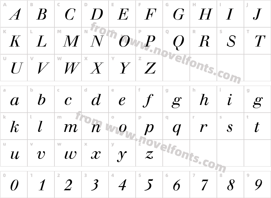 WalbaumDisplayItalicCharacter Map