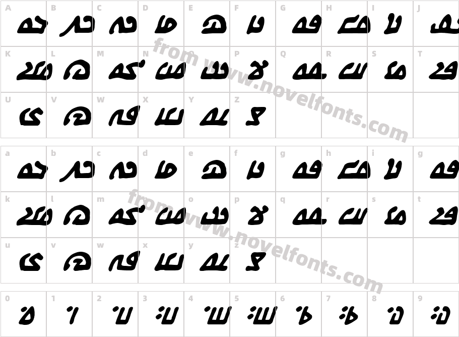 WeComeInPeaceBB-BoldItalicCharacter Map