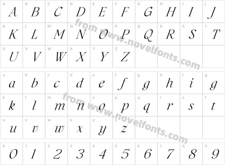 WestbourneSerifFree-ItalicCharacter Map