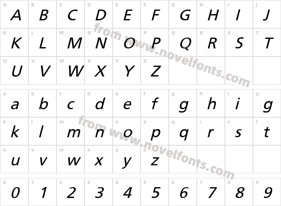 FrutigerObl-NormalCharacter Map