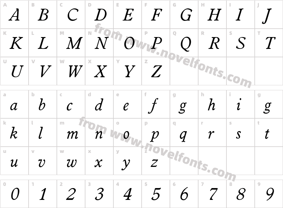 WorcesterSerialItalicCharacter Map