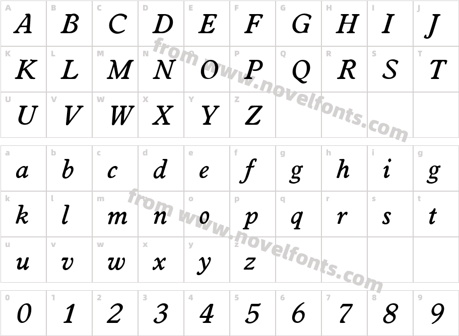 WorcesterSerialMediumItalicCharacter Map