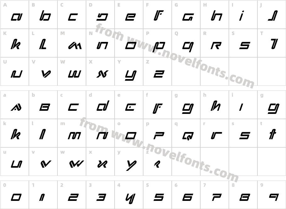 Xephyr Condensed ItalicCharacter Map