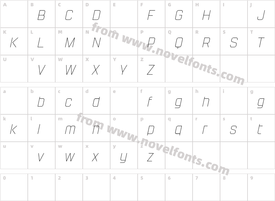 Yanyont DEMO Thin ItalicCharacter Map