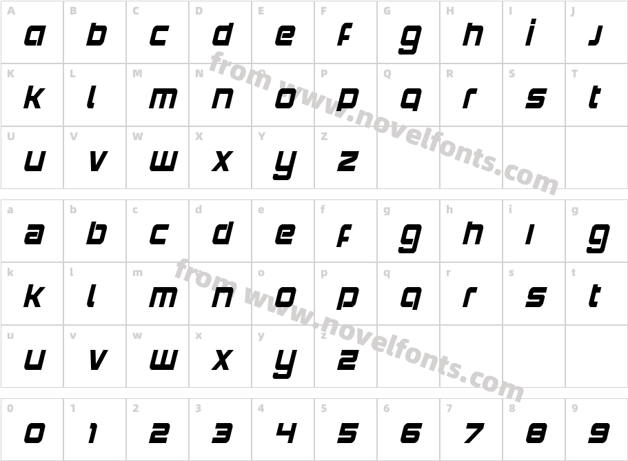 Yielding Timber Condensed ItalicCharacter Map