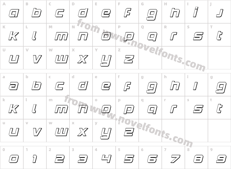 YieldingTimber3DItalicCharacter Map