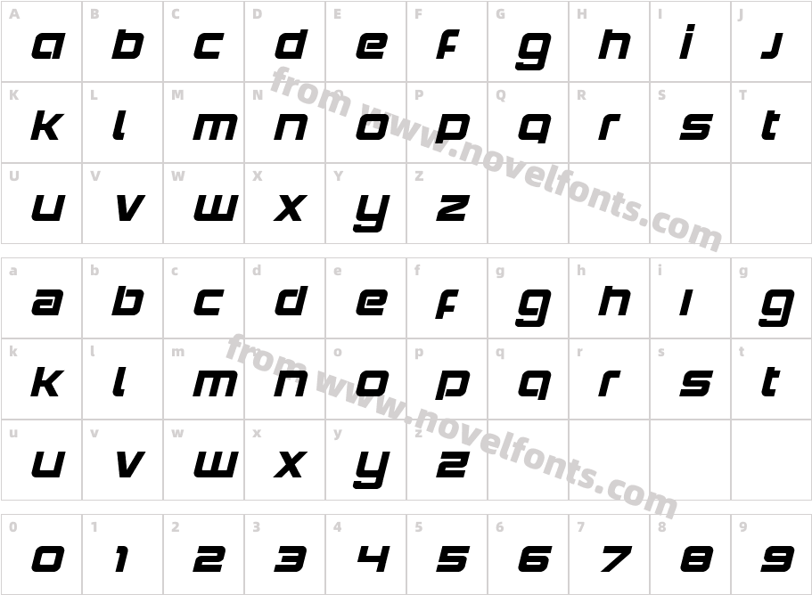 YieldingTimberItalicCharacter Map