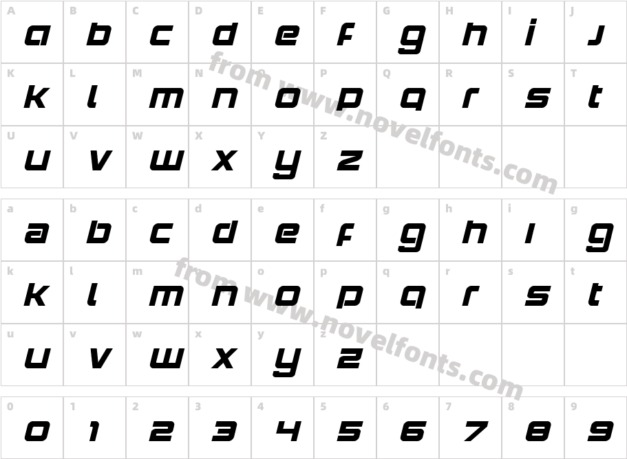 YieldingTimberSpacedItalicCharacter Map