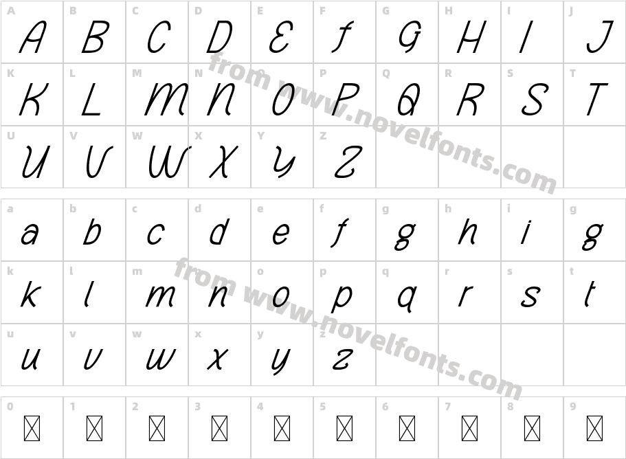 Young F Demo Semibold ItalicCharacter Map