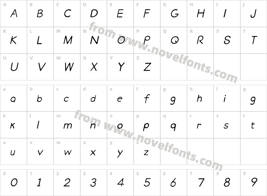 Yunmobei_enlogo Thin-ItalicCharacter Map