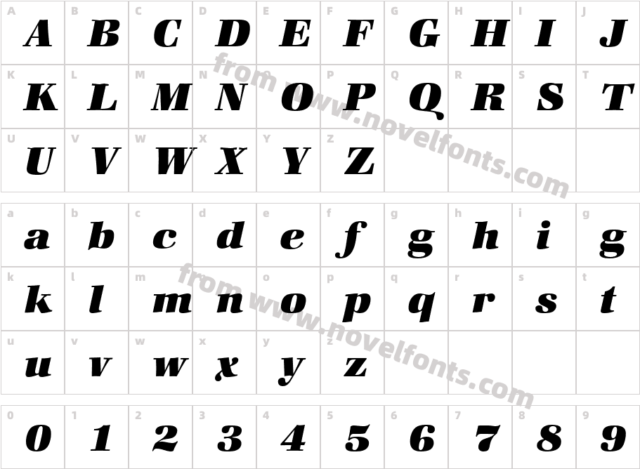 ZabriskieBookHeavyItalicCharacter Map