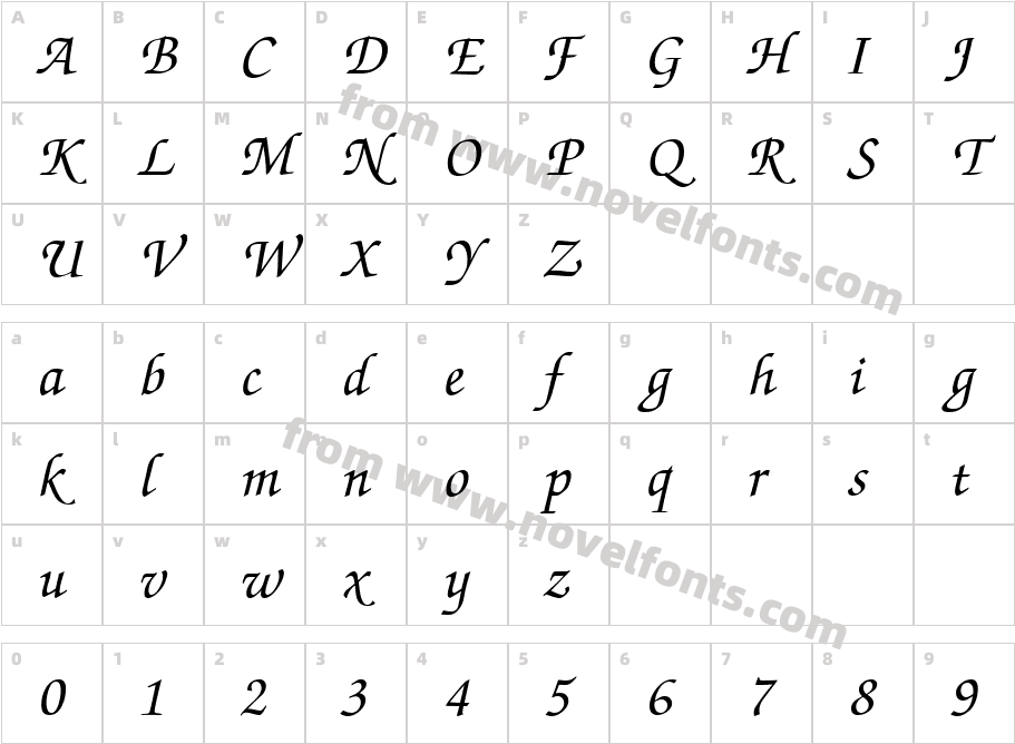 ZabriskieScriptBoldItalicCharacter Map