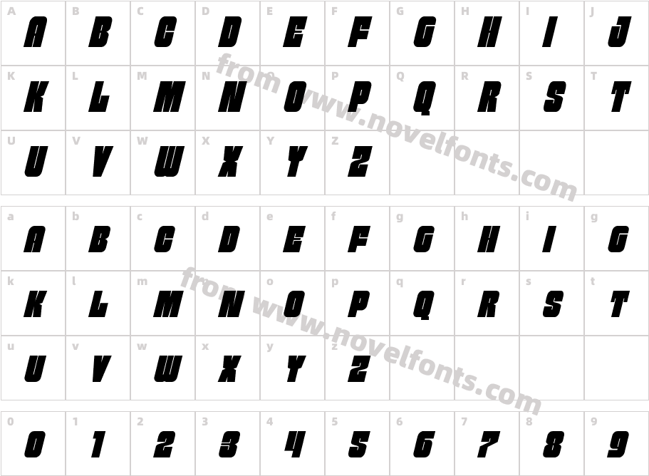 Funk Machine Condensed ItalicCharacter Map