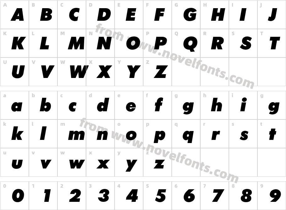 Futura ICG XBold ObliqueCharacter Map