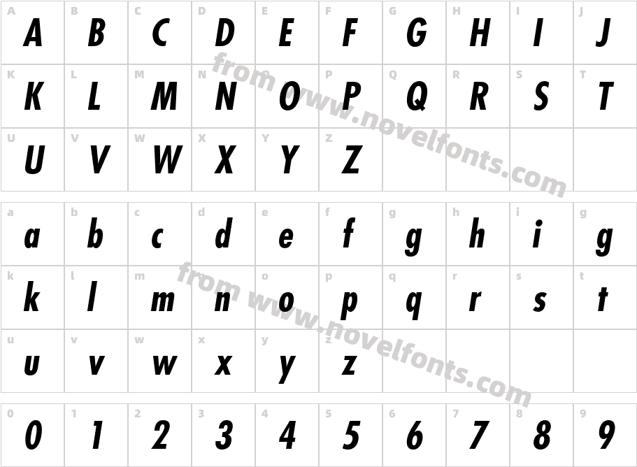 Futura LT Condensed Bold ObliqueCharacter Map