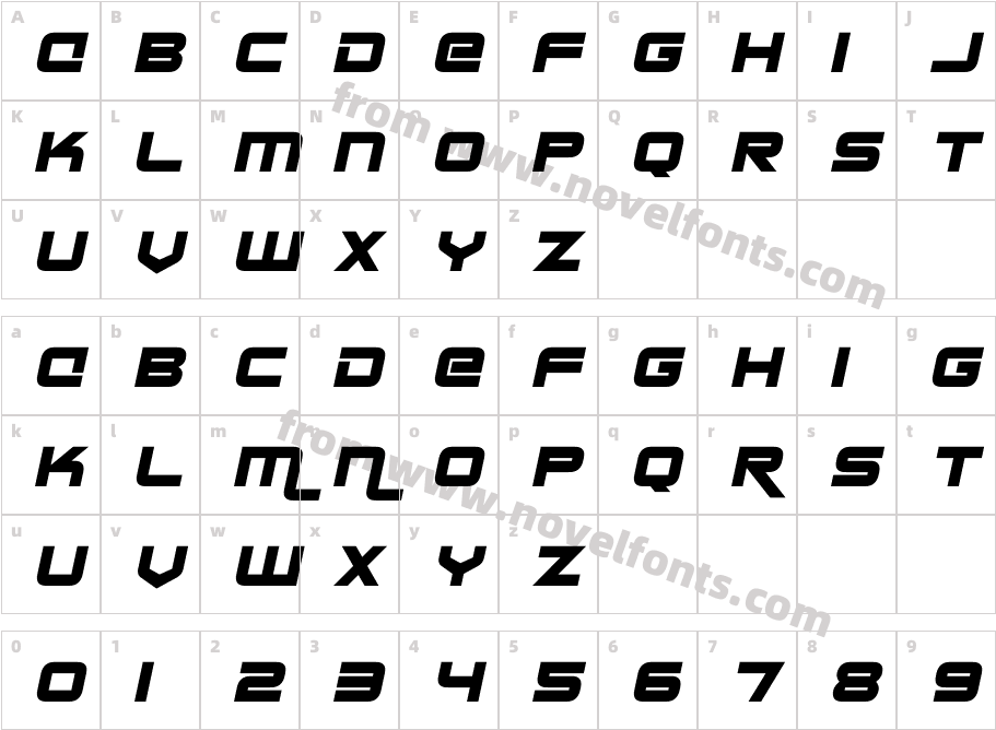 mechanoid ItalicCharacter Map