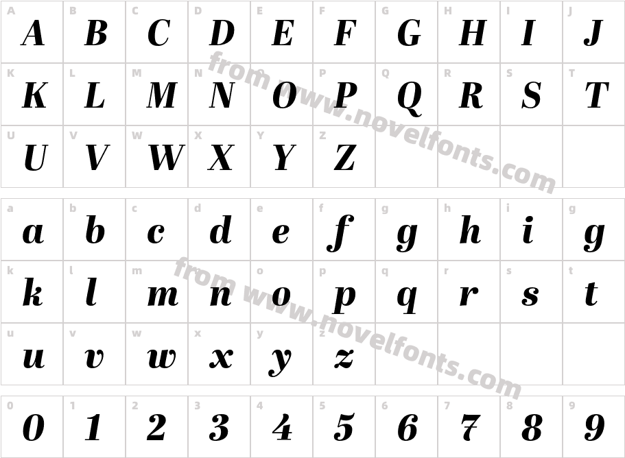 Abril Display Extra Bold ItalicCharacter Map