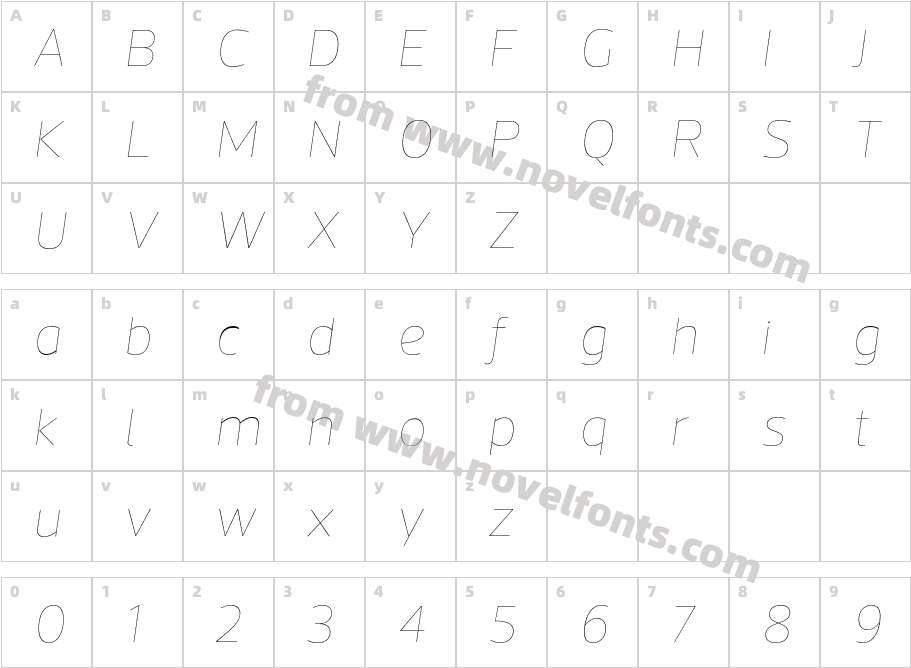 Acto Hairline ItalicCharacter Map