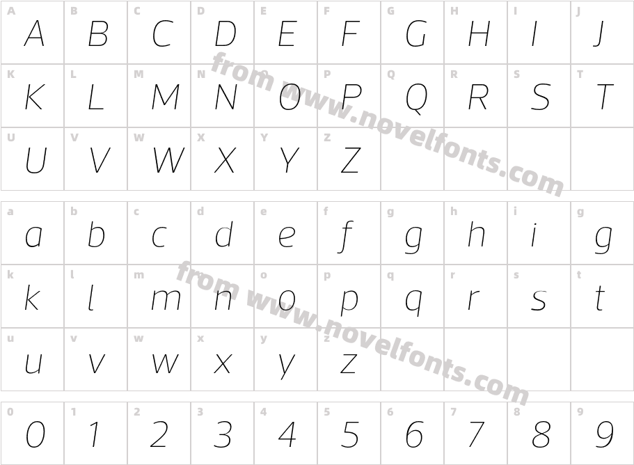 Acto Thin ItalicCharacter Map