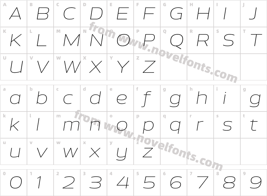 Aero Trial Extralight ItalicCharacter Map