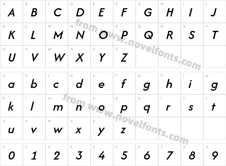 Afacad Medium ItalicCharacter Map