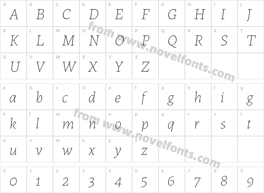 Albura Extra Light ItalicCharacter Map