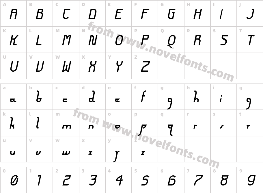 Futurex Arthur Bold ItalicCharacter Map