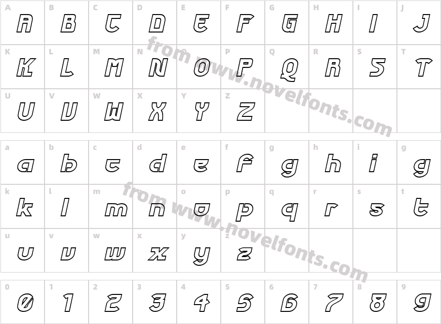 Futurex Phat Outline ItalicCharacter Map