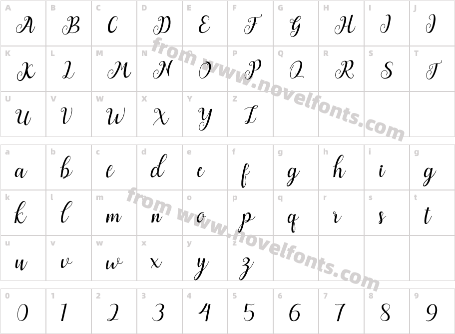 Angelina Script RegularCharacter Map