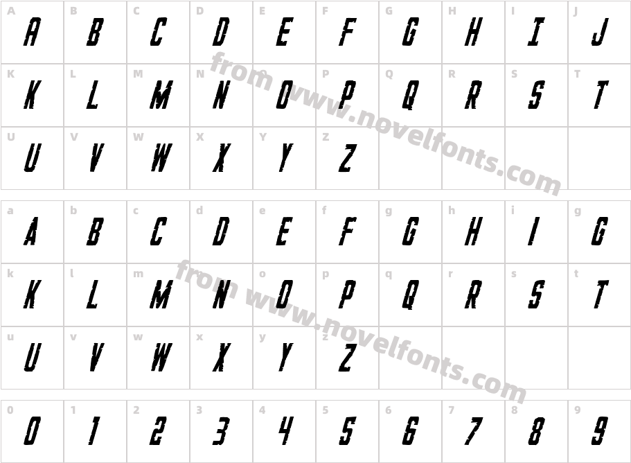 G.I. Incognito Condensed ItalicCharacter Map