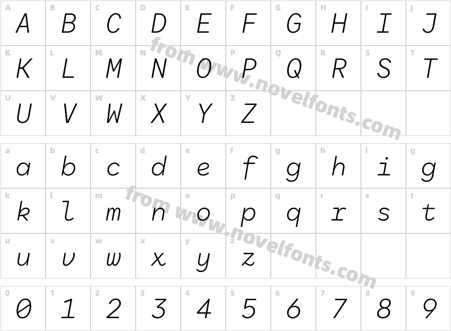 Antikor Mono Light ItalicCharacter Map