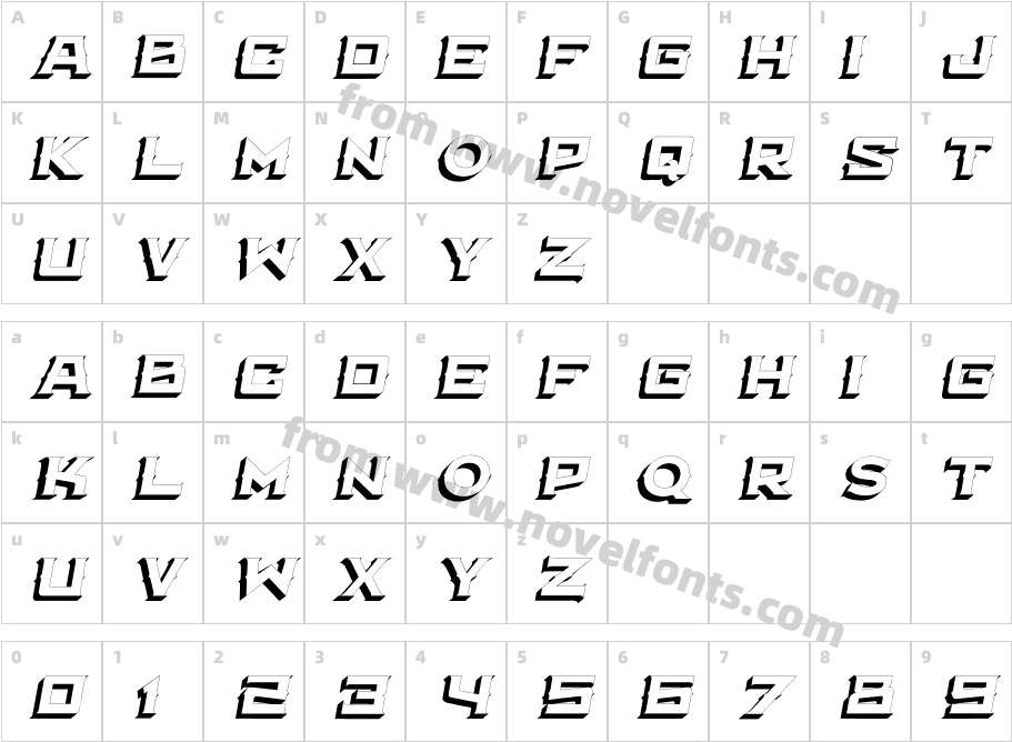 Antler West Italic Three DeeCharacter Map