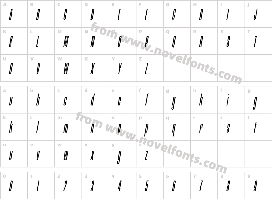 Anybody Condensed Light ItalicCharacter Map