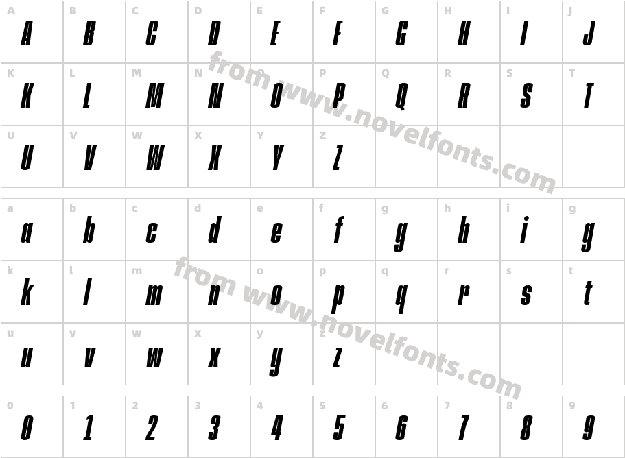 Anybody Condensed Semibold ItalicCharacter Map