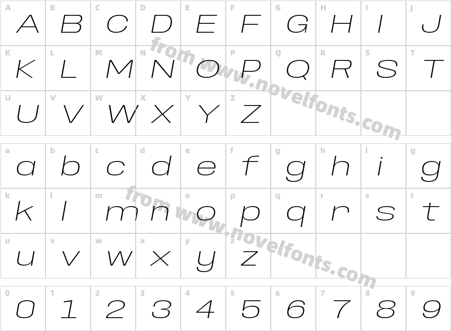 Anybody Extended Extra Light ItalicCharacter Map