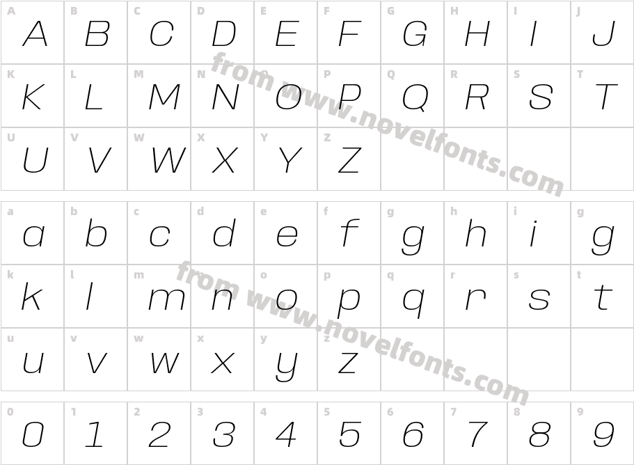 Anybody Wide Extra Light ItalicCharacter Map