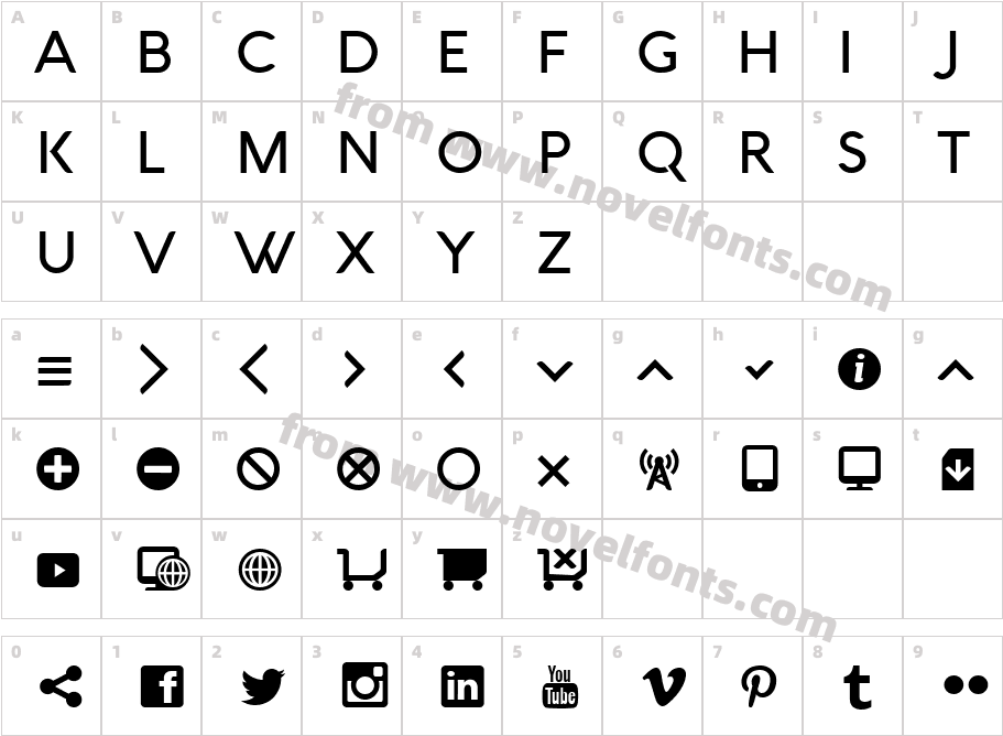 Aquawax Icons MediumCharacter Map