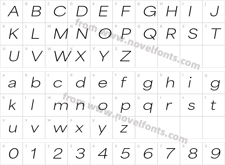 Area Extended Trial Extralight ItalicCharacter Map