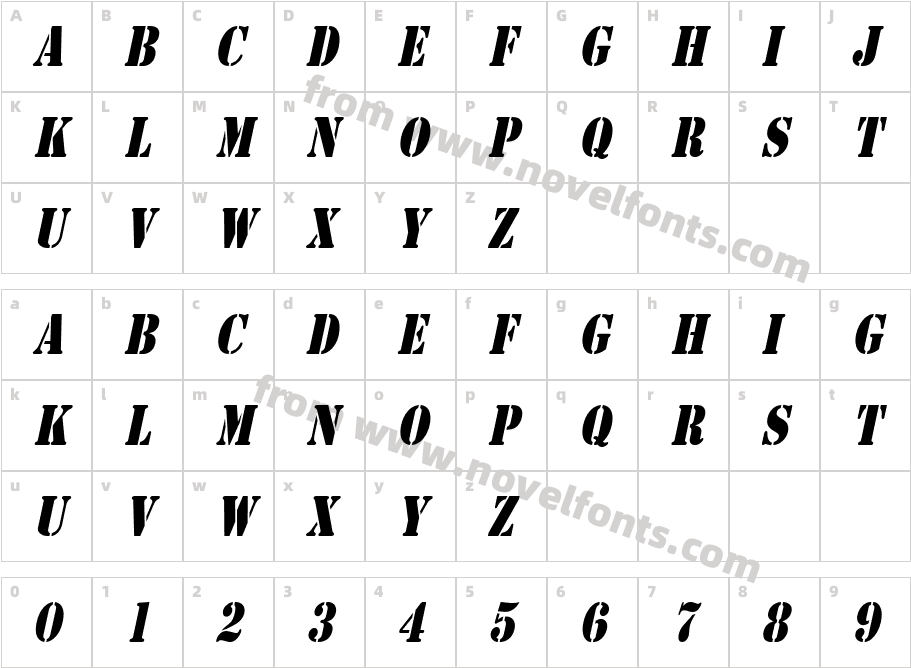 GI Stencil-Condensed ItalicCharacter Map