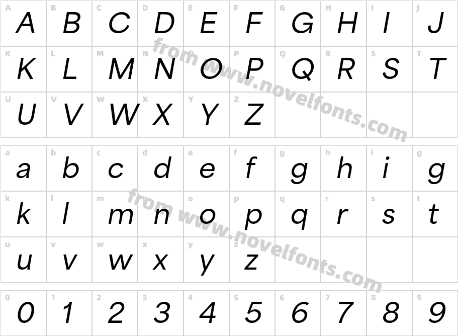 Area Normal Trial Semibold ItalicCharacter Map