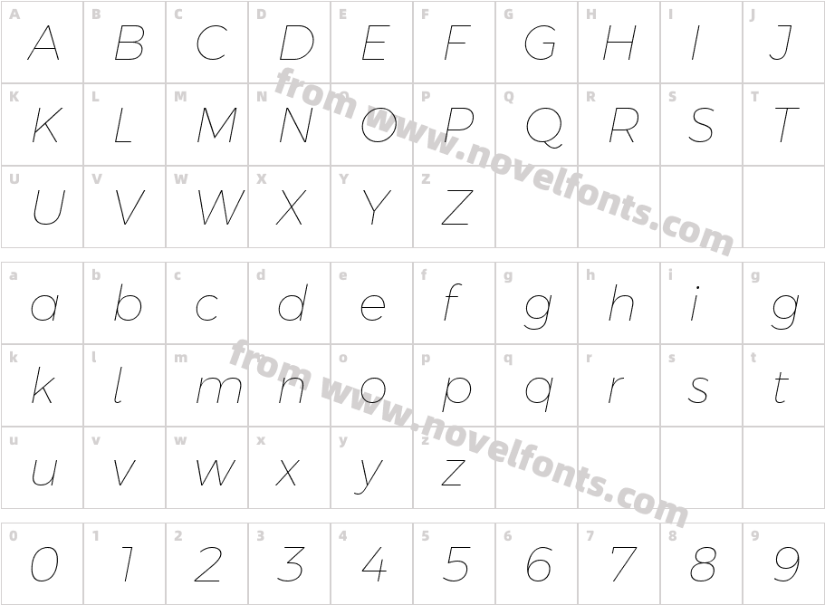 Argentum Sans Thin ItalicCharacter Map