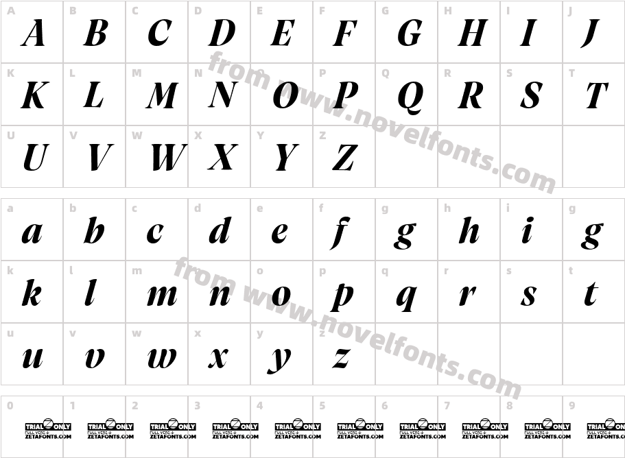 Artusi Grande Trial Bold ItalicCharacter Map