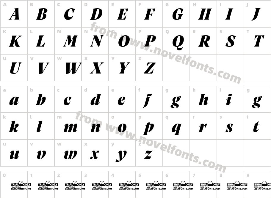 Artusi Grande Trial Extrabold ItalicCharacter Map