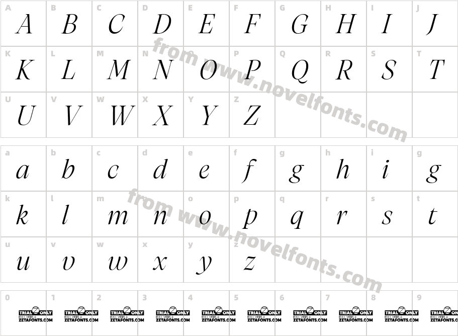 Artusi Grande Trial Light ItalicCharacter Map