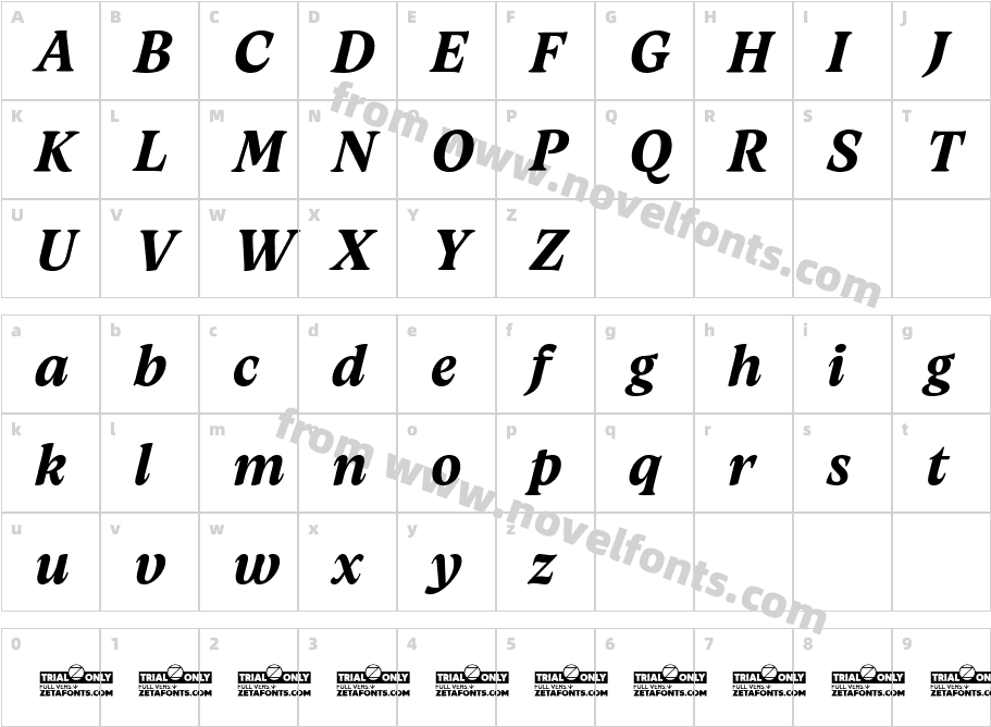 Artusi Trial Bold ItalicCharacter Map